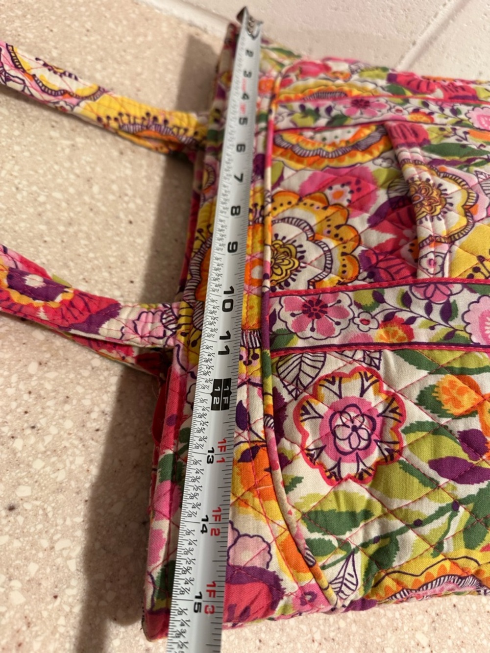 Vera Bradley Clementine Pleated Tote | Retired Floral Print Pink Orange - Picture 8 of 16